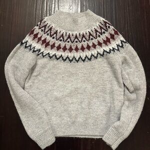 Banana Republic Fair Isle Turtleneck Sweater - Gray and Burgundy